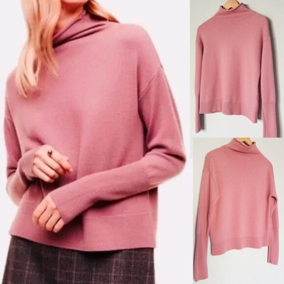 Aritzia Wilfred Cyprie Sweater M 100% Merino Wool Mockneck Jumper Pink Cozy $138 - Picture 1 of 14